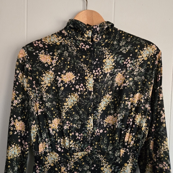Zara Blogger FAV Floral Midi Dress high mock neck full A-line skirt curved hem S - Picture 7 of 12